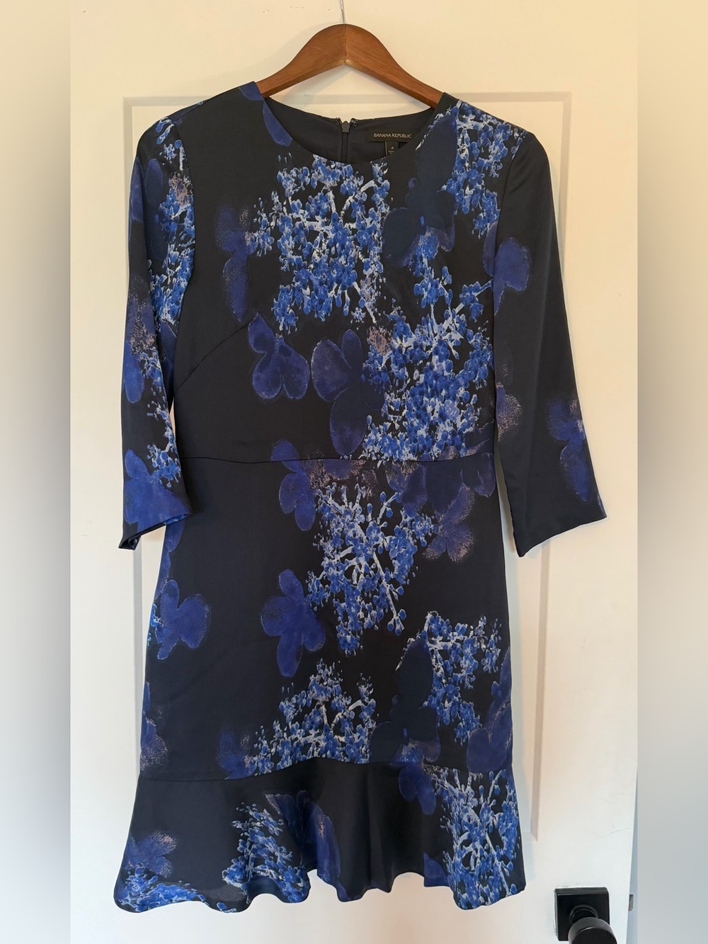 Banana Republic Black Tunic with Blue Floral Pattern